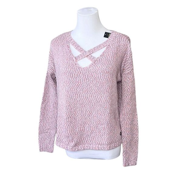 Hollister Pink Marbled Oversized Cropped Criss Cross Sweater sz XS NWT Boho - Picture 1 of 9